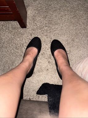 Vera Wang Black Rhinestone Ballet Flats